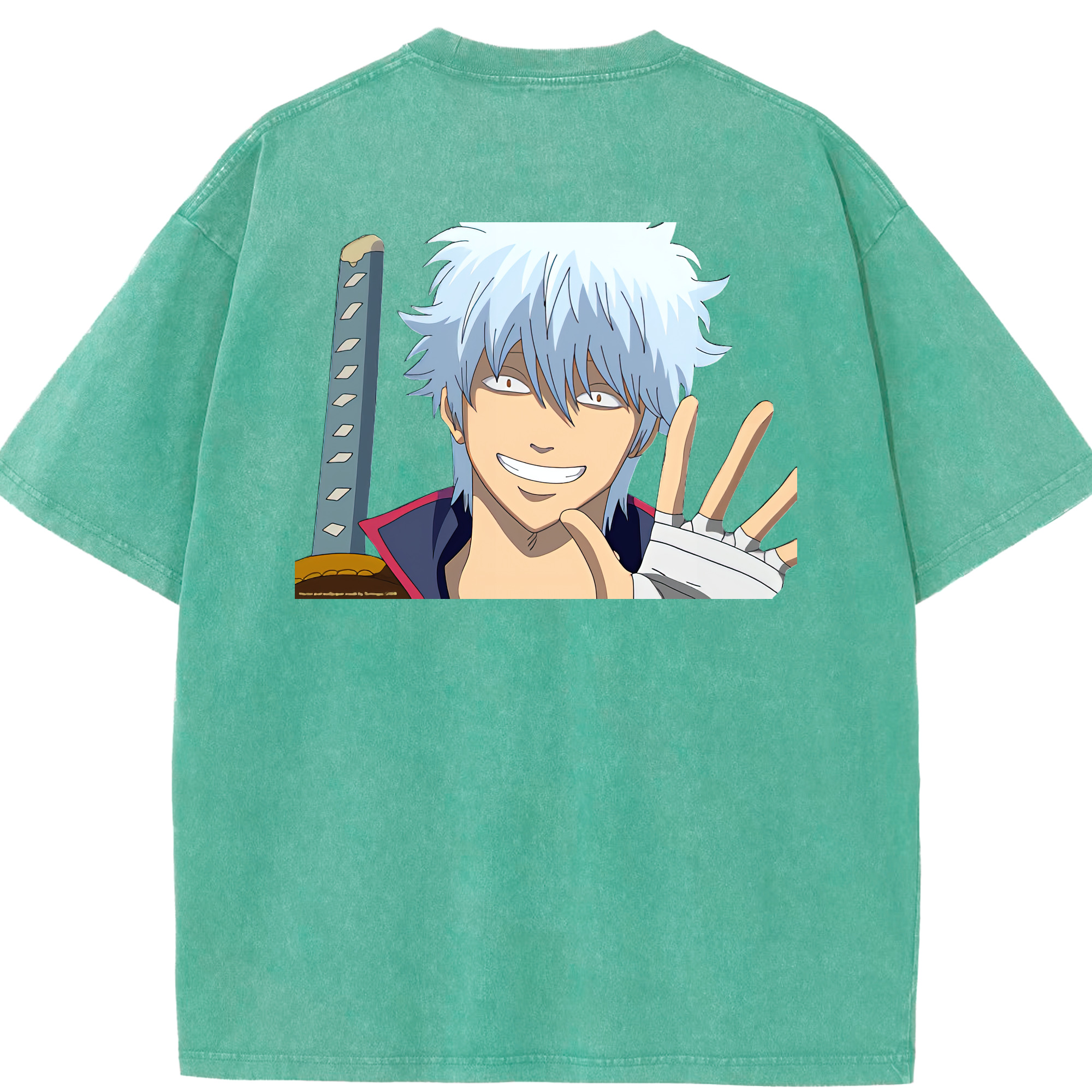 （画像用） ぎんたま 坂田銀時（さかたぎんとき） 神楽 志村新八（しむら しんぱち） GINTAMA Sakata Gintoki Kagura Shimura Shinpachi 綿100% ヴィンテージ風 半袖Tシャツ（背面プリント）